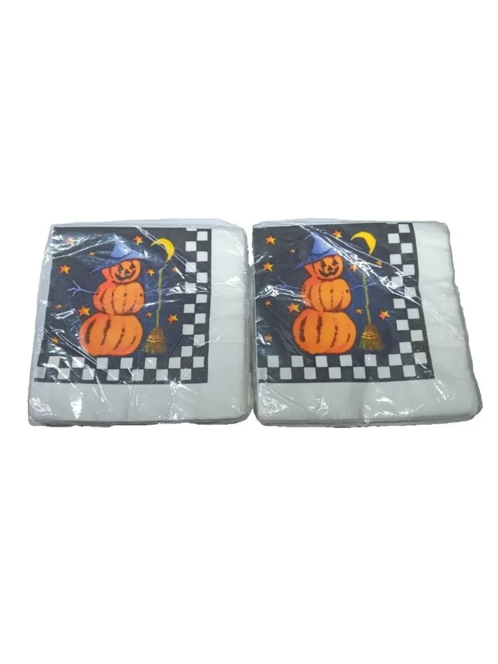 VTG  Halloween Party Napkins 2 Packs (48)  Jack O Lanterns with Purple Witch Hat